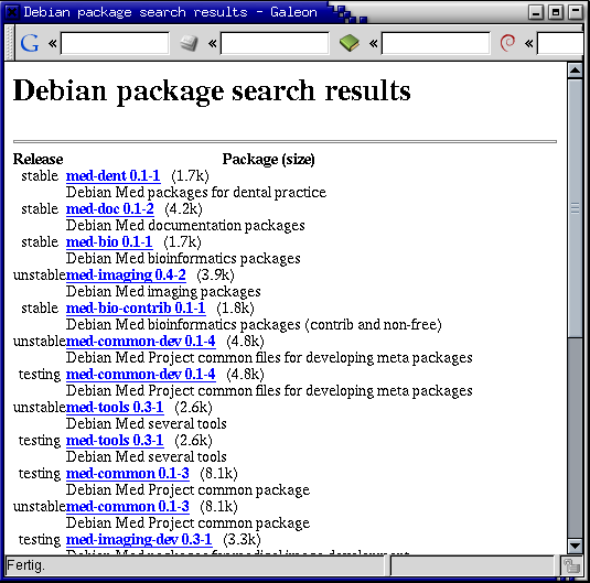 Package search screenshot